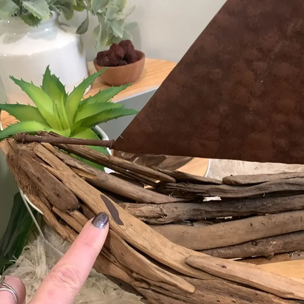 Driftwood And Metal‎ Sailboat Piece For Costal Beach Cabin Decor